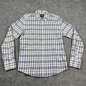 American Rag Cie Shirt Mens Medium White Blue Plaid Long Sleeve Cotton Button Up